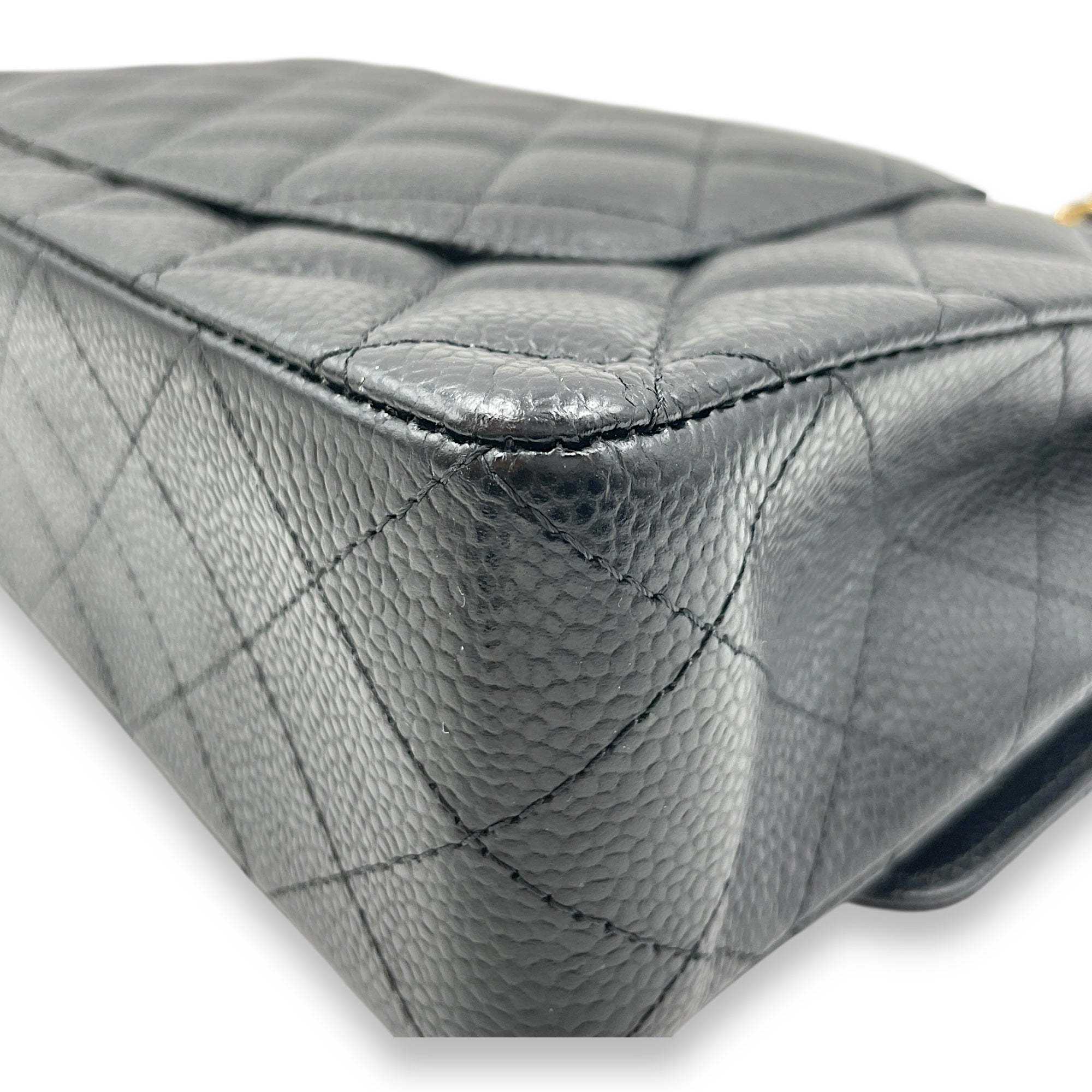 Classic Quilted Small Black Double Flap Bag in Caviar Leather, Gold hardware