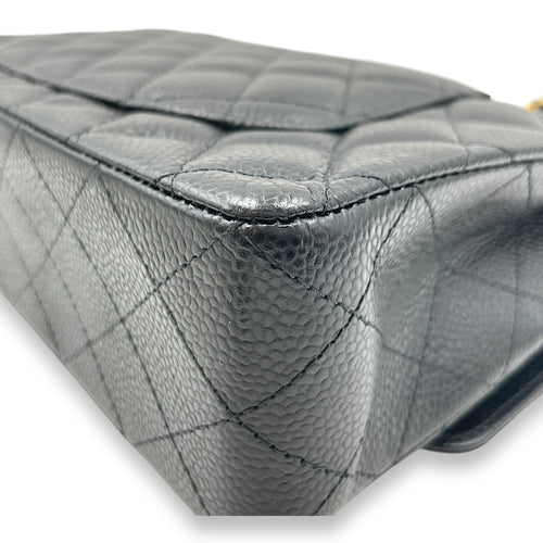 Classic Quilted Small Black Double Flap Bag in Caviar Leather, Gold hardware