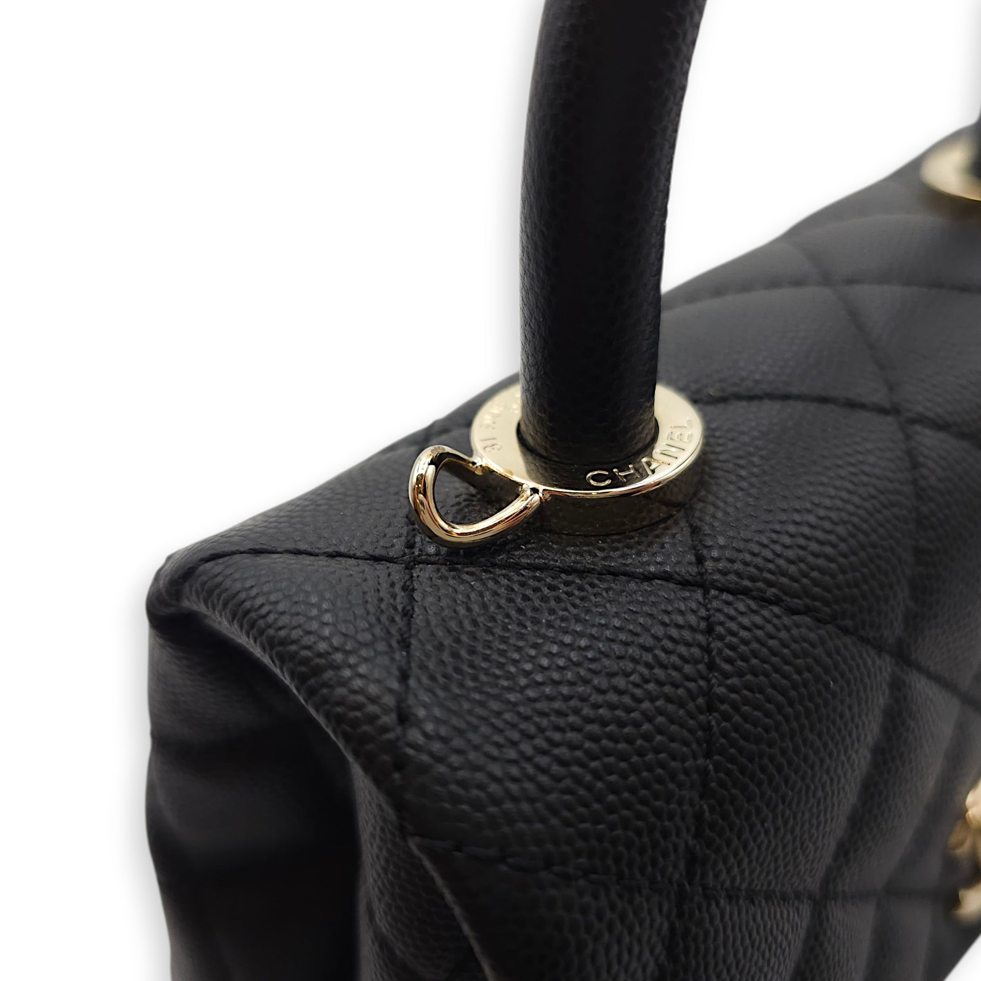Quilted Coco Handle Mini Black Shoulder Bag in Caviar Leather, Gold hardware