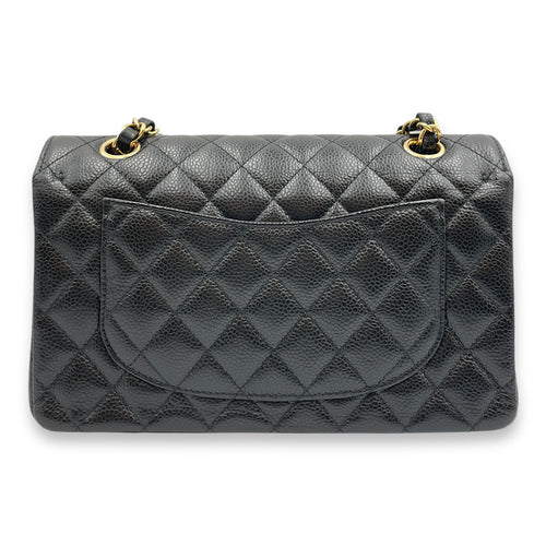 Classic Quilted Small Black Double Flap Bag in Caviar Leather, Gold hardware