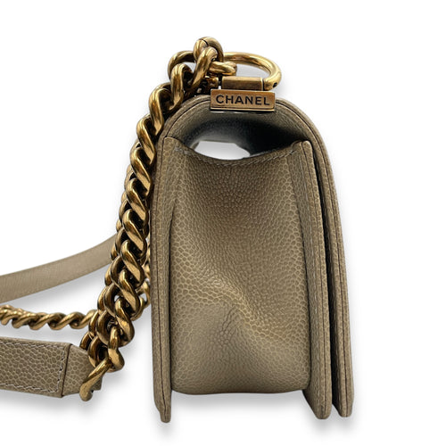 Quilted Le Boy Small Brown Shoulder Bag in Caviar Leather, Ruthenium hardware