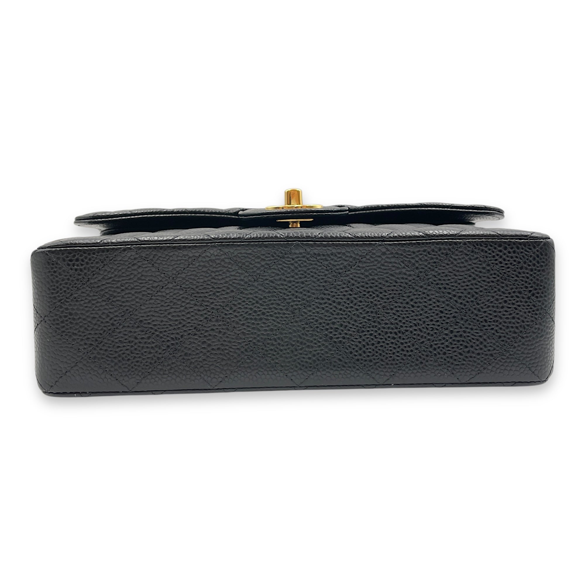 Classic Quilted Small Black Double Flap Bag in Caviar Leather, Gold hardware
