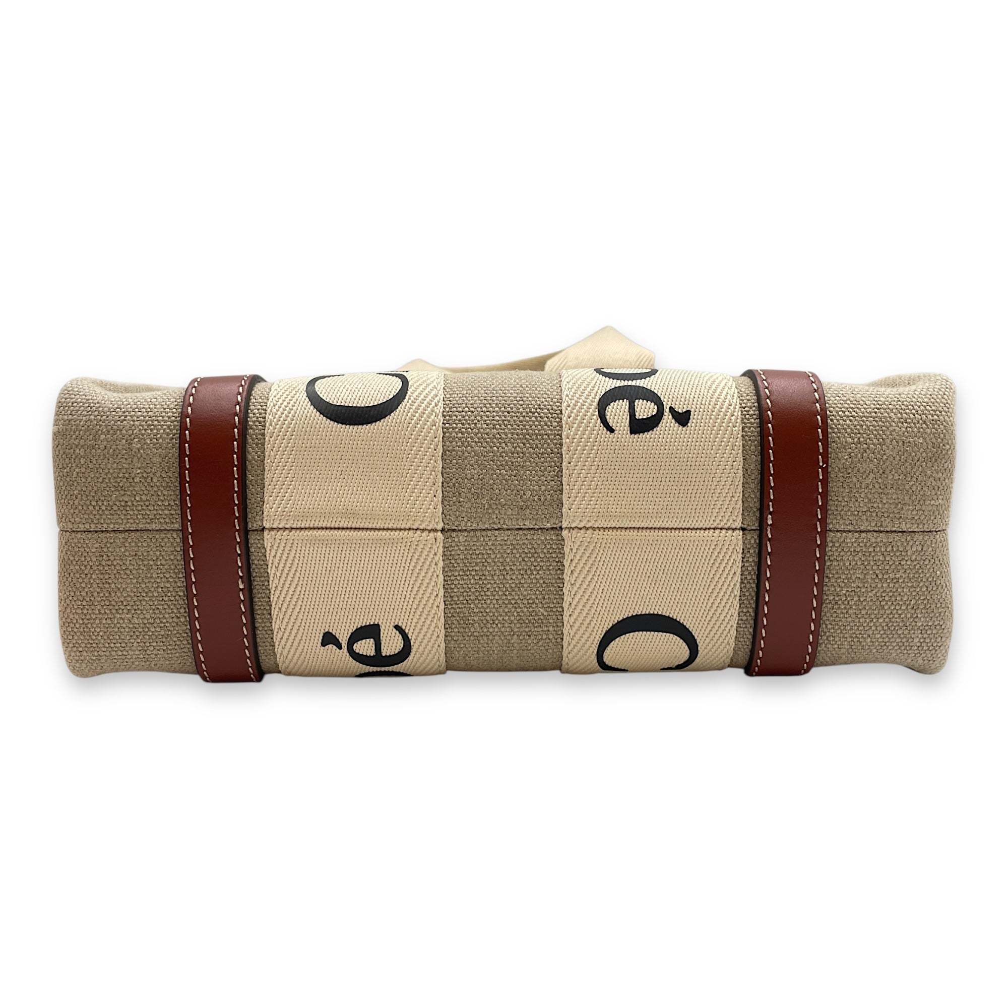 Woody Small Beige Tote Bag in Canvas, Gold hardware