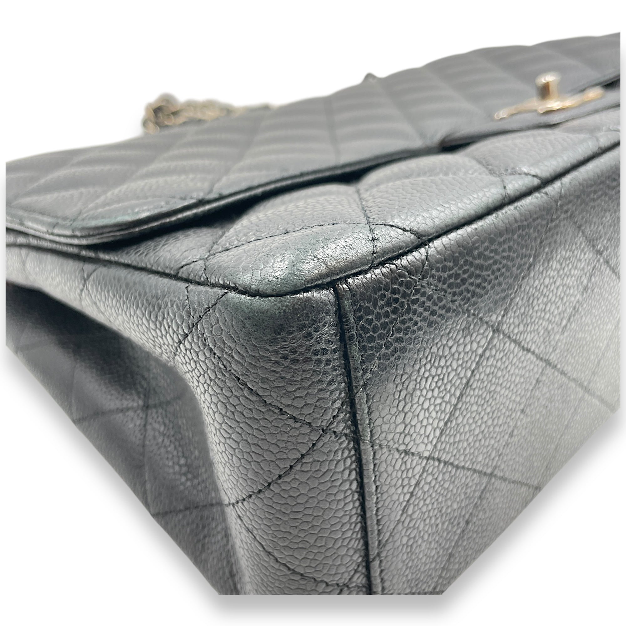 Quilted CC Classic Maxi Black Double Flap Bag in Caviar Leather, Silver hardware