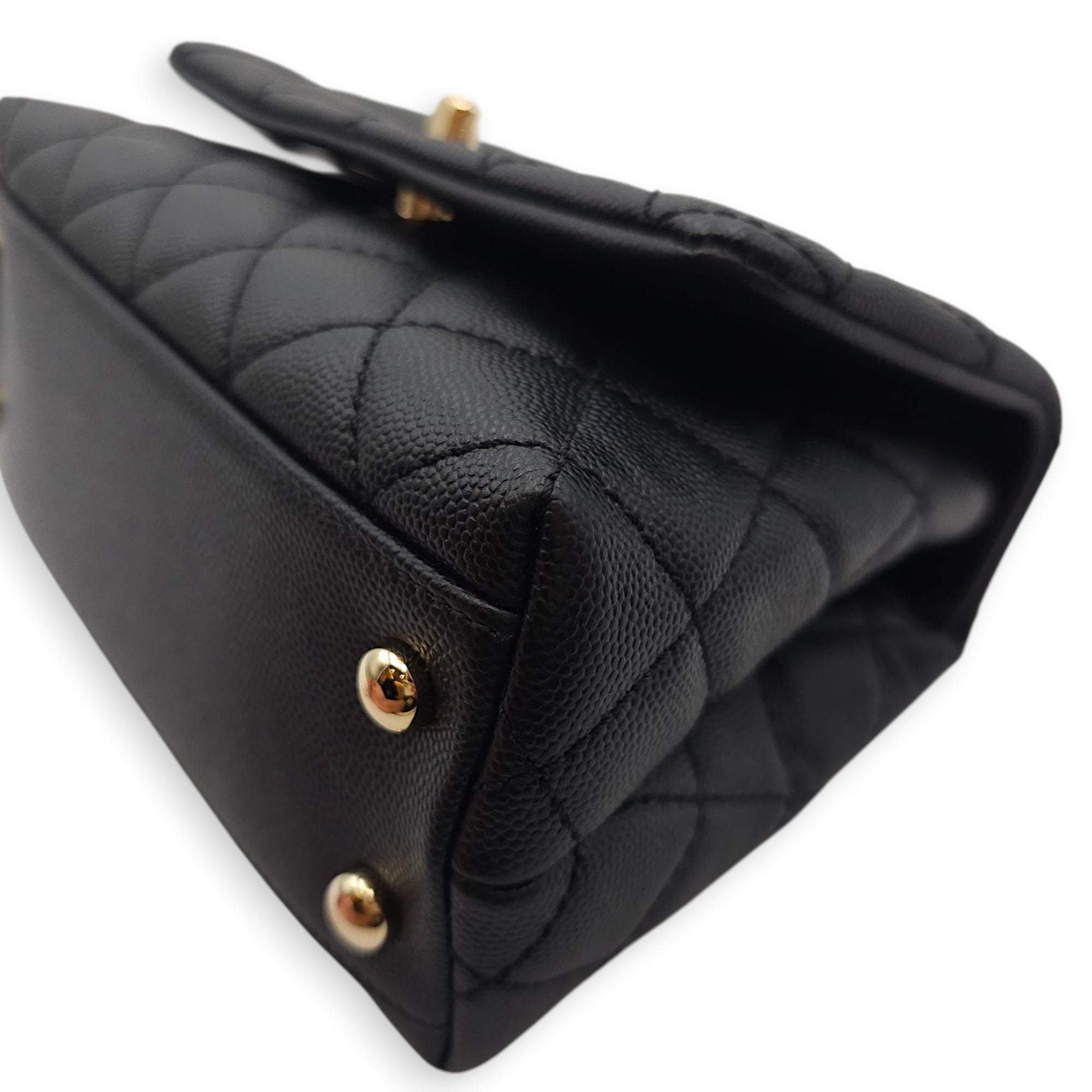 Quilted Coco Handle Mini Black Shoulder Bag in Caviar Leather, Gold hardware