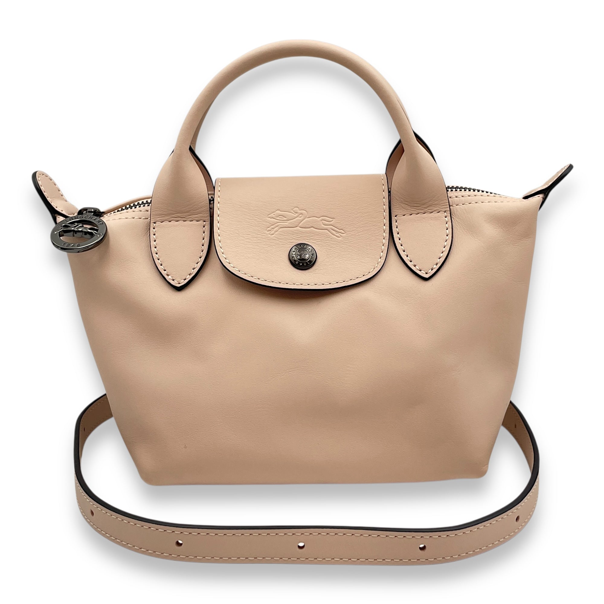 Le Pliage Xtra XS Nude Crossbody Bag in Calfskin, Ruthenium hardware