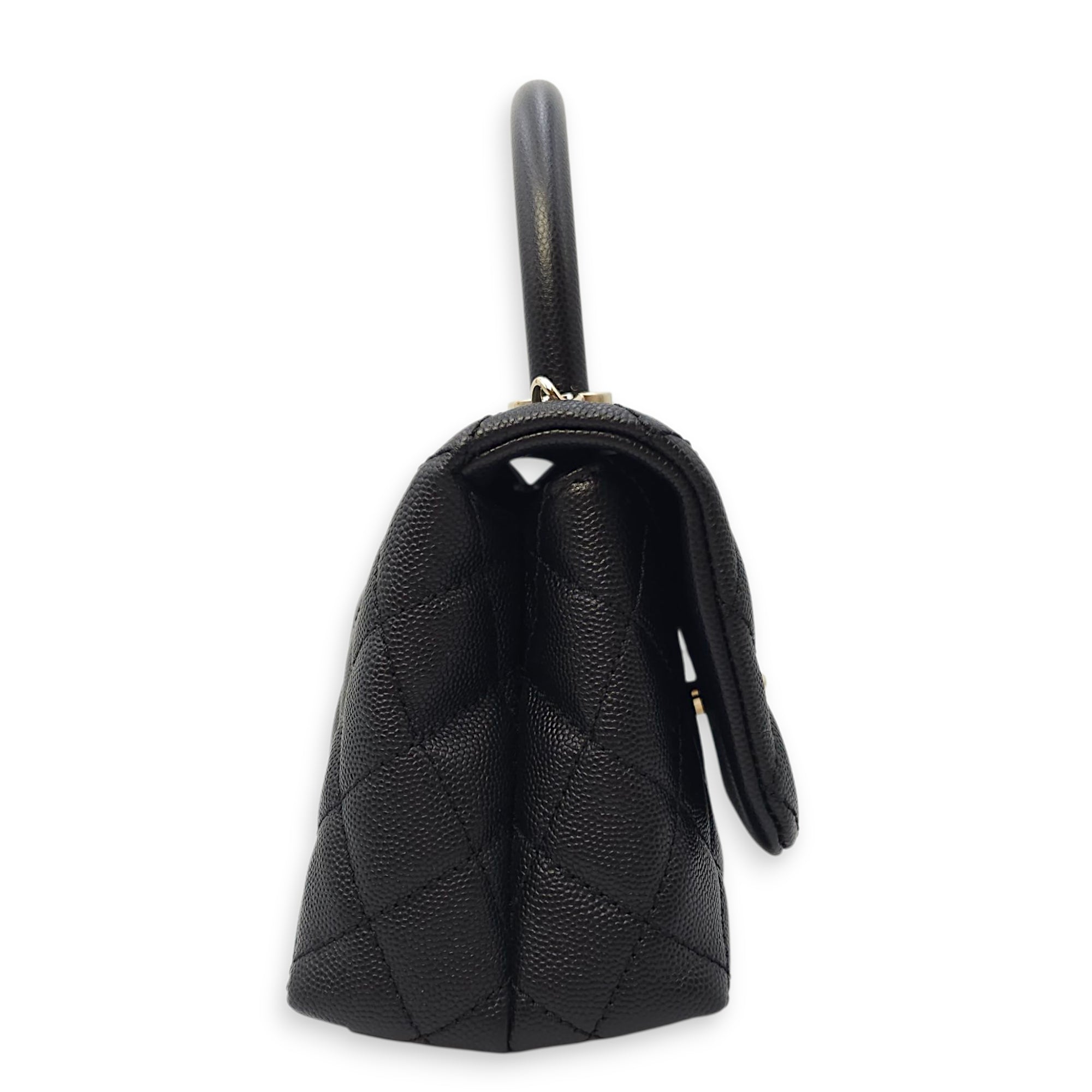 Quilted Coco Handle Mini Black Shoulder Bag in Caviar Leather, Gold hardware