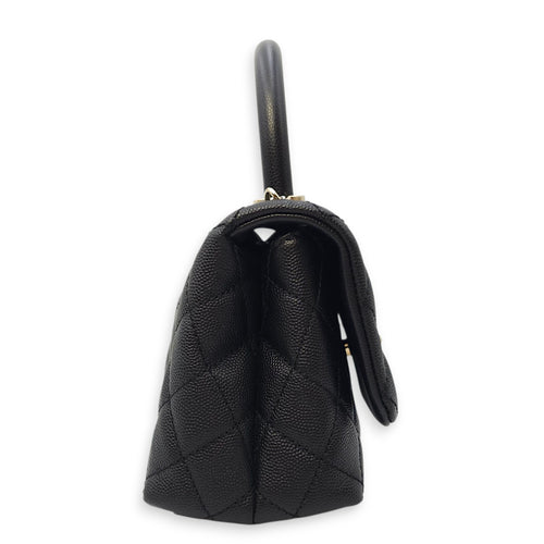 Quilted Coco Handle Mini Black Shoulder Bag in Caviar Leather, Gold hardware