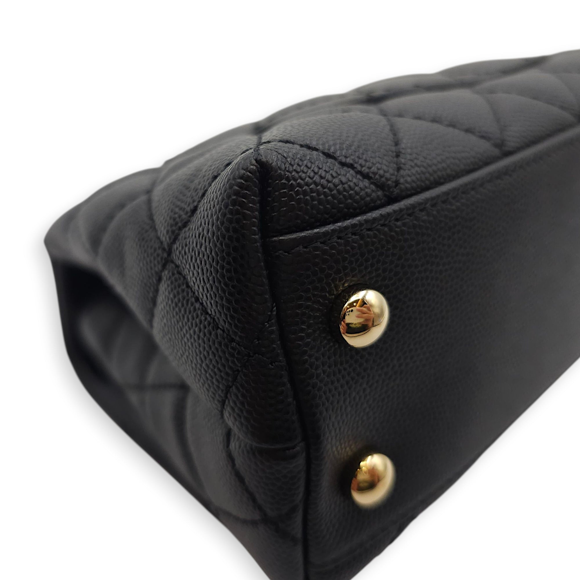 Quilted Coco Handle Mini Black Shoulder Bag in Caviar Leather, Gold hardware