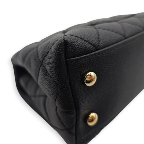 Quilted Coco Handle Mini Black Shoulder Bag in Caviar Leather, Gold hardware