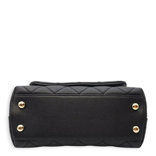 Quilted Coco Handle Mini Black Shoulder Bag in Caviar Leather, Gold hardware