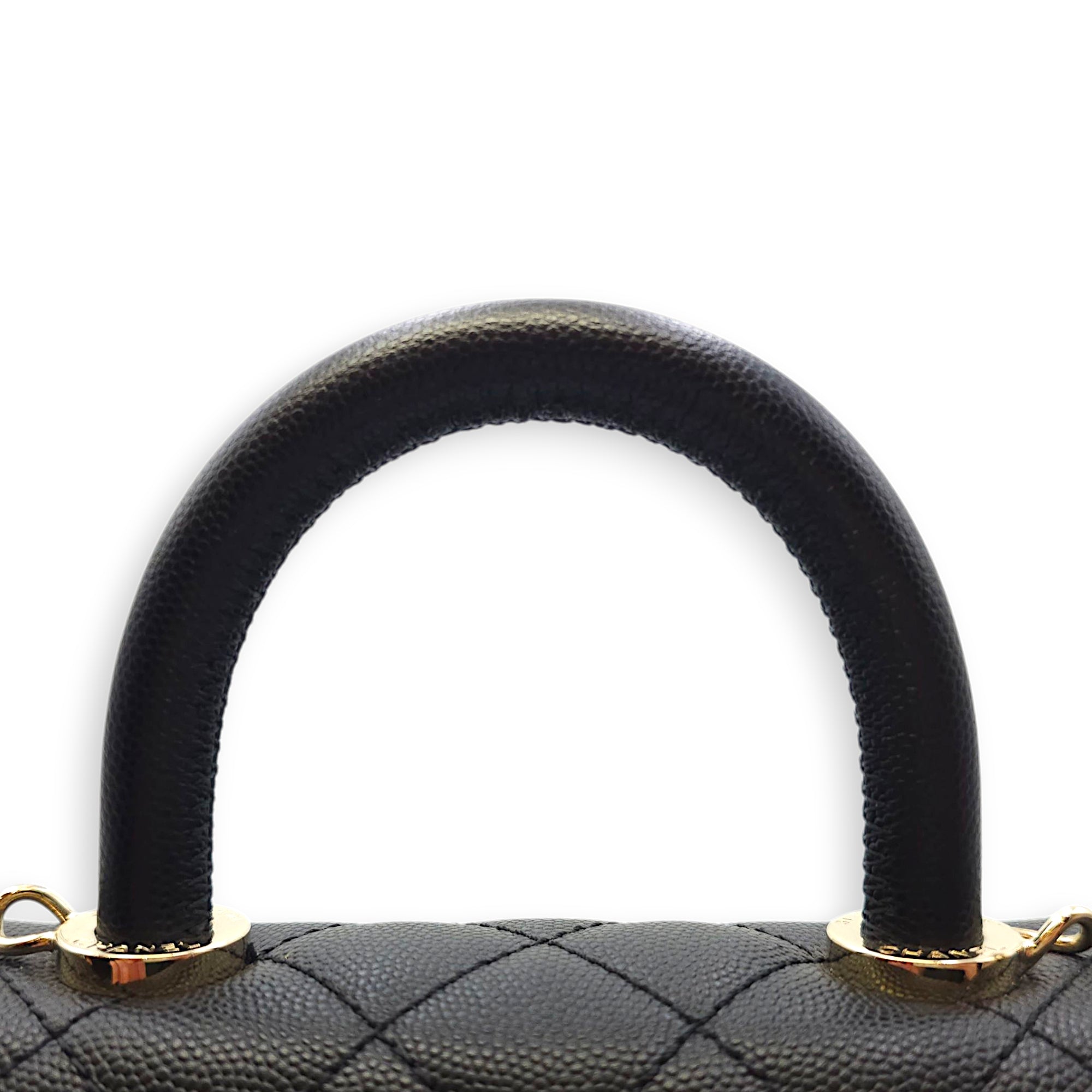 Quilted Coco Handle Mini Black Shoulder Bag in Caviar Leather, Gold hardware