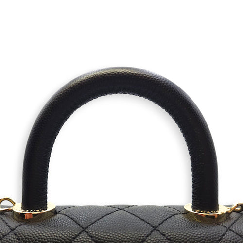 Quilted Coco Handle Mini Black Shoulder Bag in Caviar Leather, Gold hardware