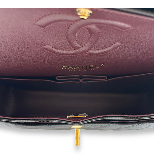 Classic Quilted Small Black Double Flap Bag in Caviar Leather, Gold hardware