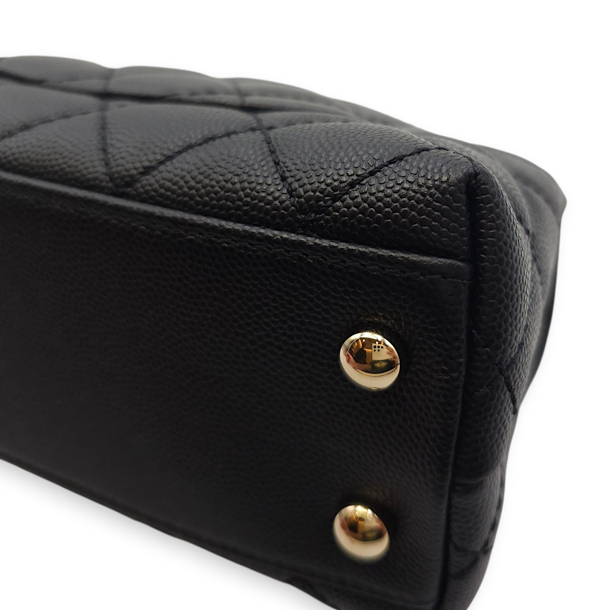 Quilted Coco Handle Mini Black Shoulder Bag in Caviar Leather, Gold hardware