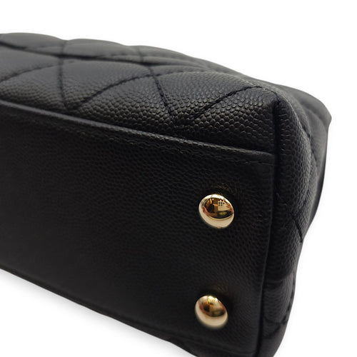 Quilted Coco Handle Mini Black Shoulder Bag in Caviar Leather, Gold hardware