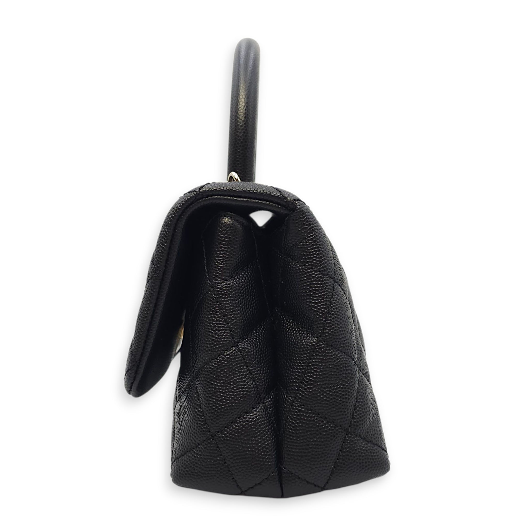Quilted Coco Handle Mini Black Shoulder Bag in Caviar Leather, Gold hardware