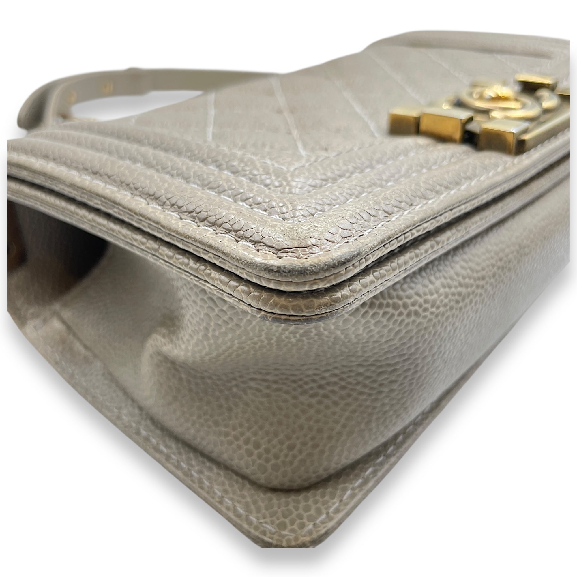 Quilted Le Boy Small Brown Shoulder Bag in Caviar Leather, Ruthenium hardware