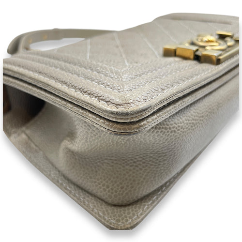 Quilted Le Boy Small Brown Shoulder Bag in Caviar Leather, Ruthenium hardware