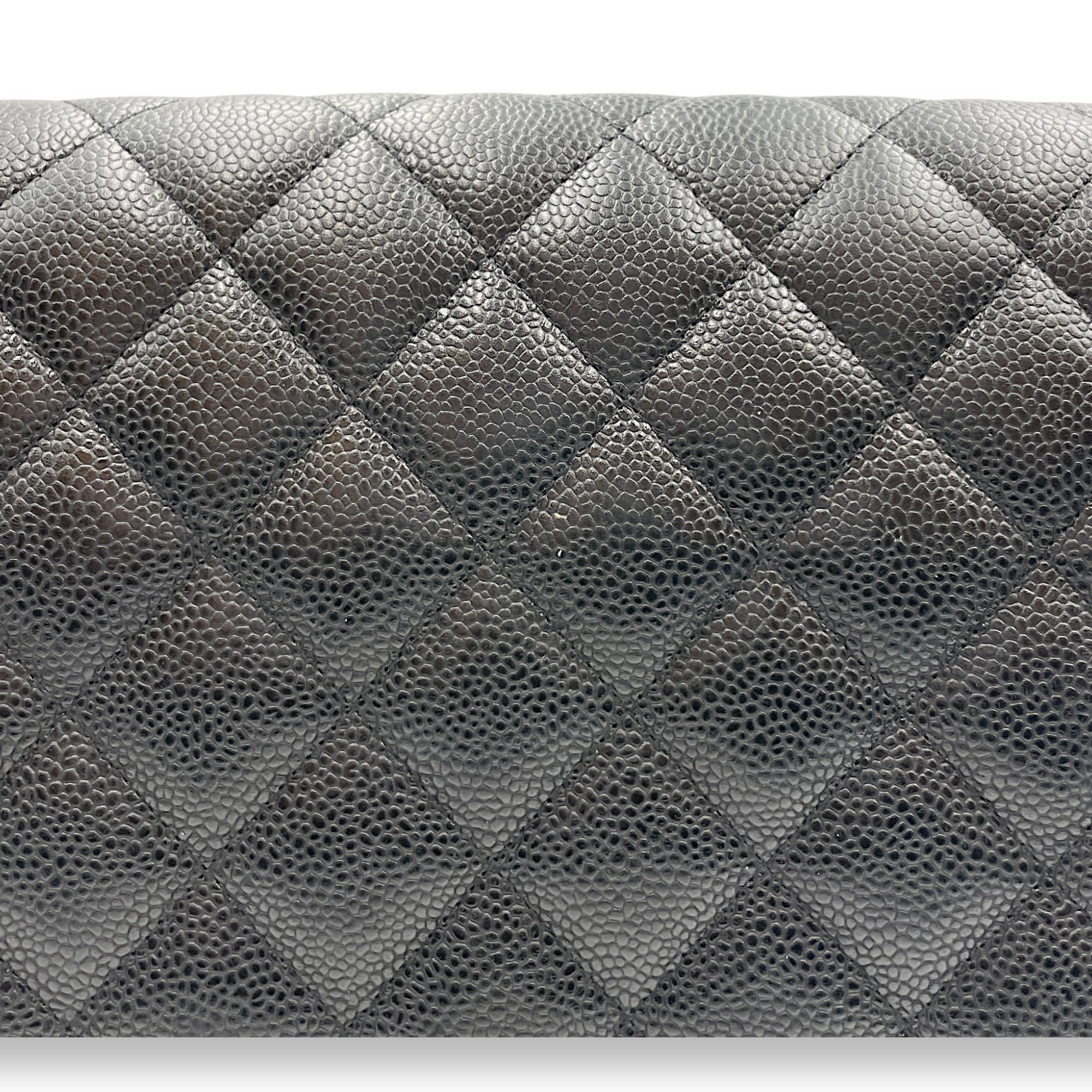 Quilted CC Classic Maxi Black Double Flap Bag in Caviar Leather, Silver hardware