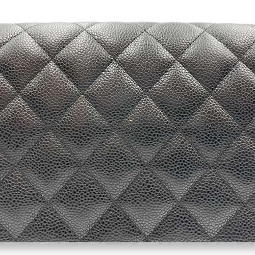 Quilted CC Classic Maxi Black Double Flap Bag in Caviar Leather, Silver hardware