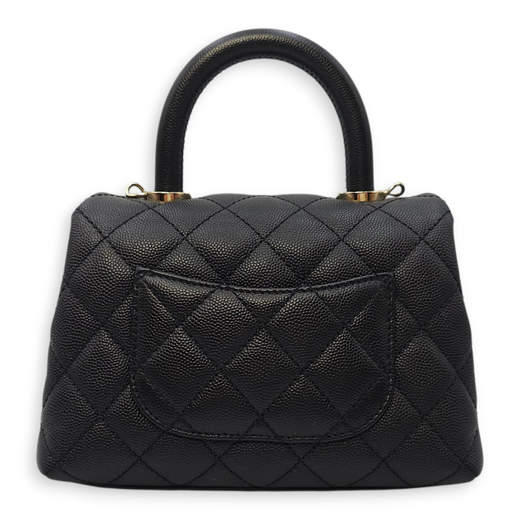 Quilted Coco Handle Mini Black Shoulder Bag in Caviar Leather, Gold hardware