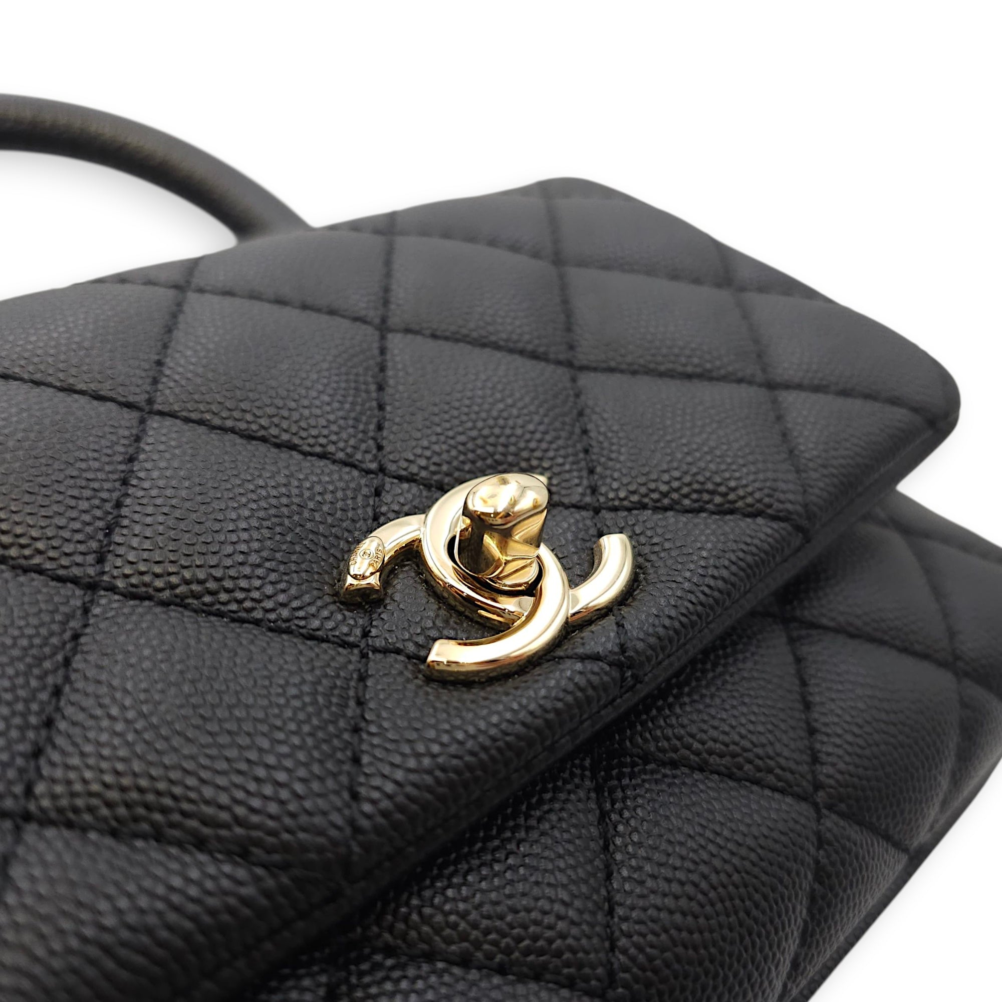 Quilted Coco Handle Mini Black Shoulder Bag in Caviar Leather, Gold hardware