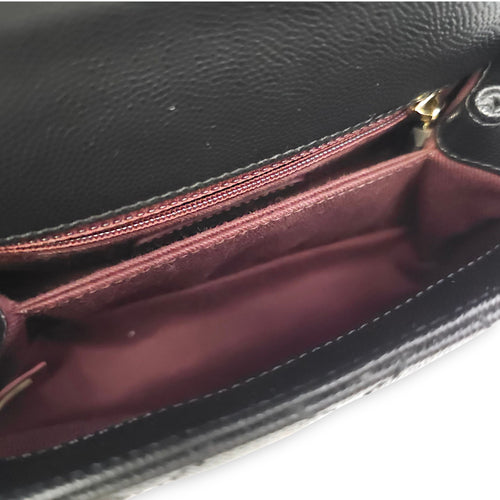 Quilted Coco Handle Mini Black Shoulder Bag in Caviar Leather, Gold hardware