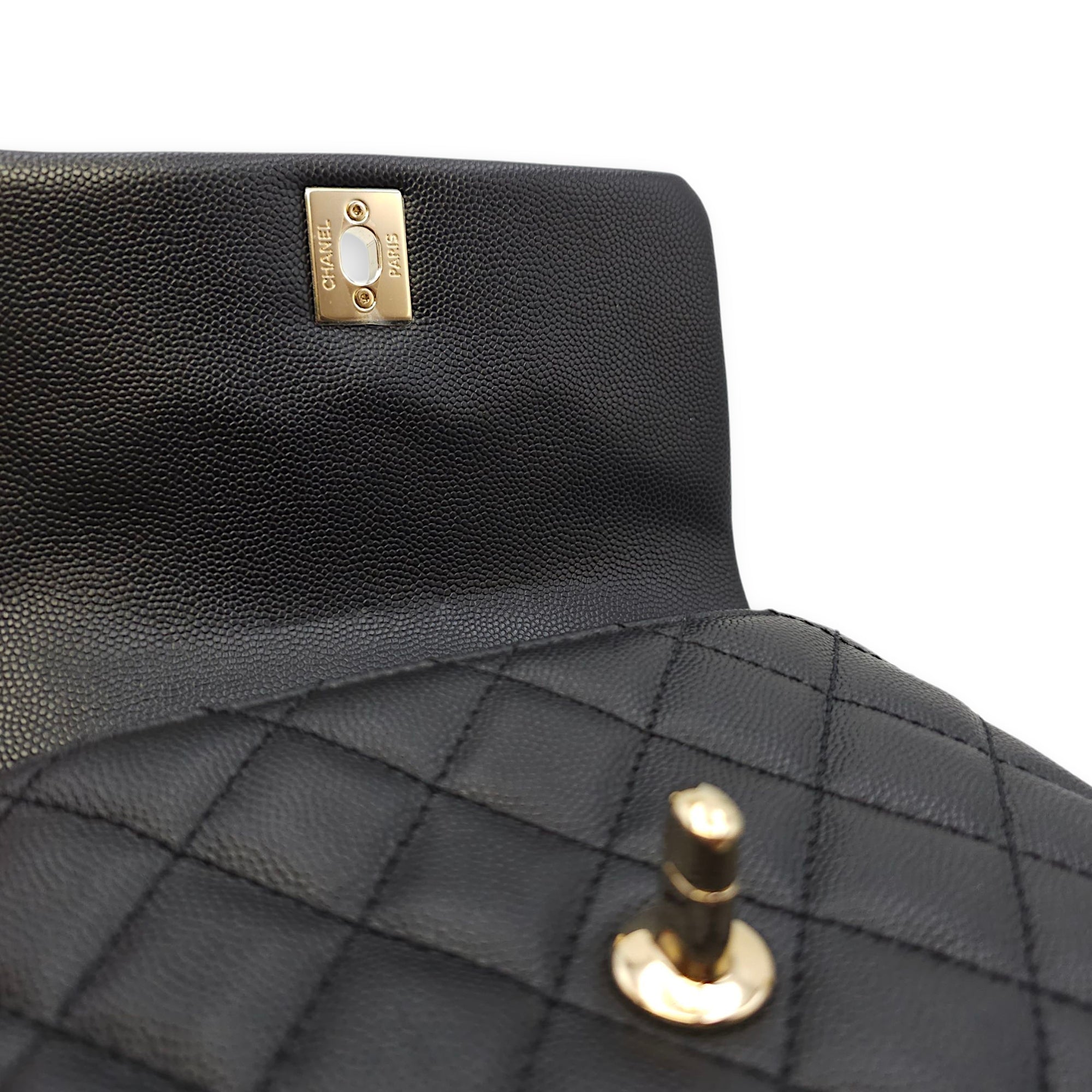Quilted Coco Handle Mini Black Shoulder Bag in Caviar Leather, Gold hardware