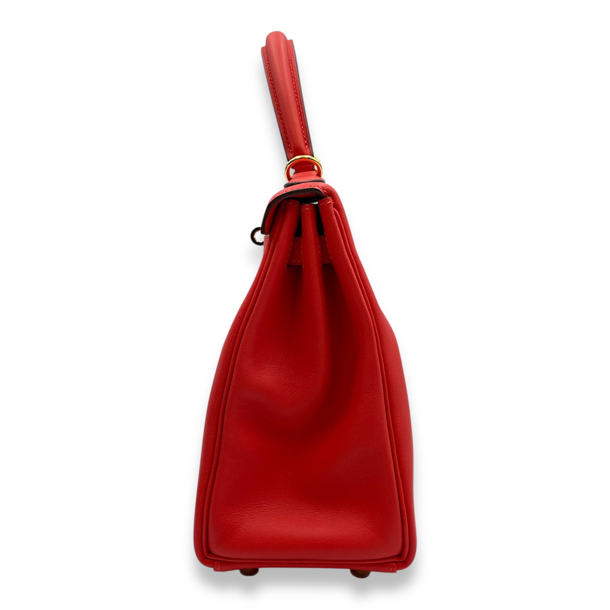 Kelly 25 Rouge Tomate in Swift, Gold hardware