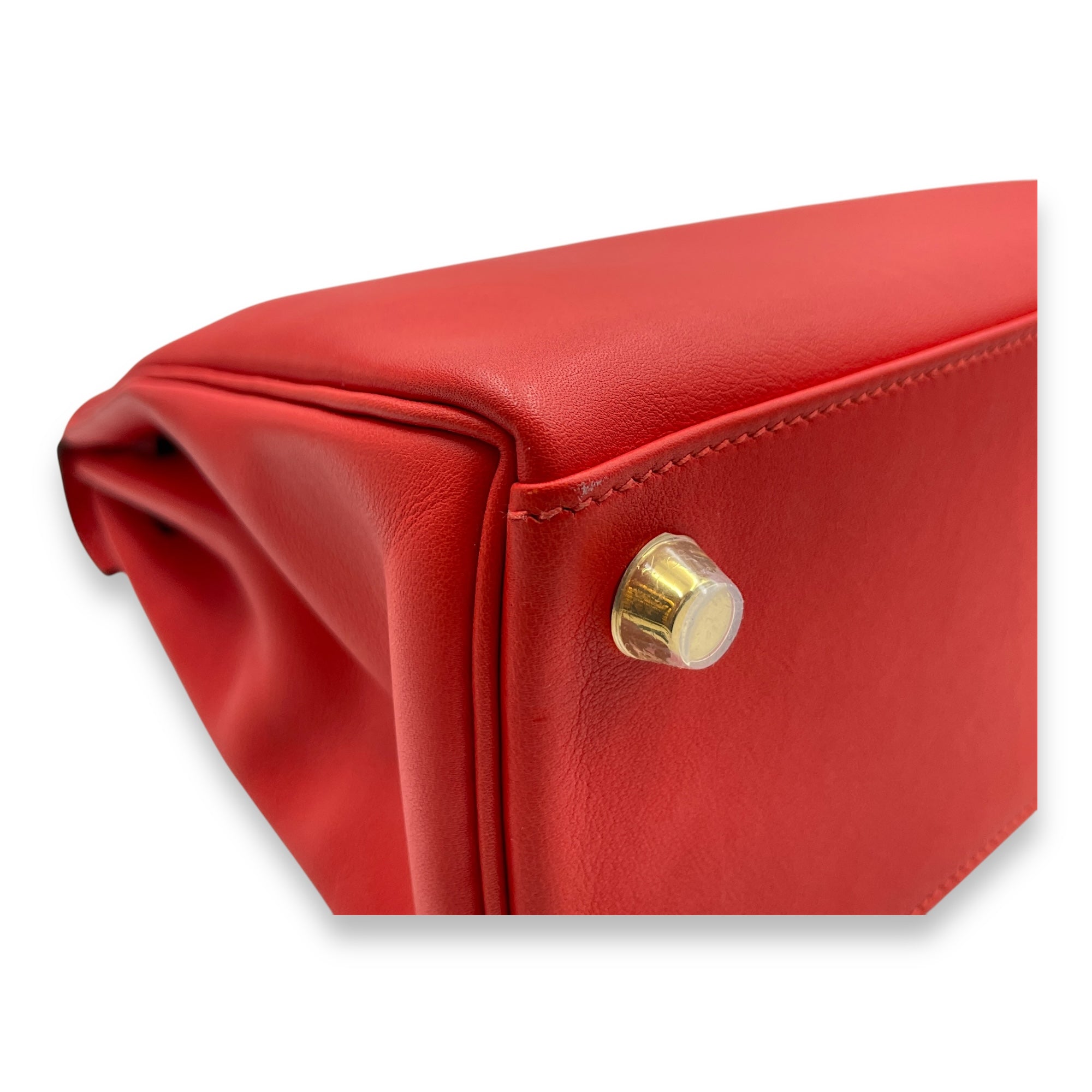 Kelly 25 Rouge Tomate in Swift, Gold hardware