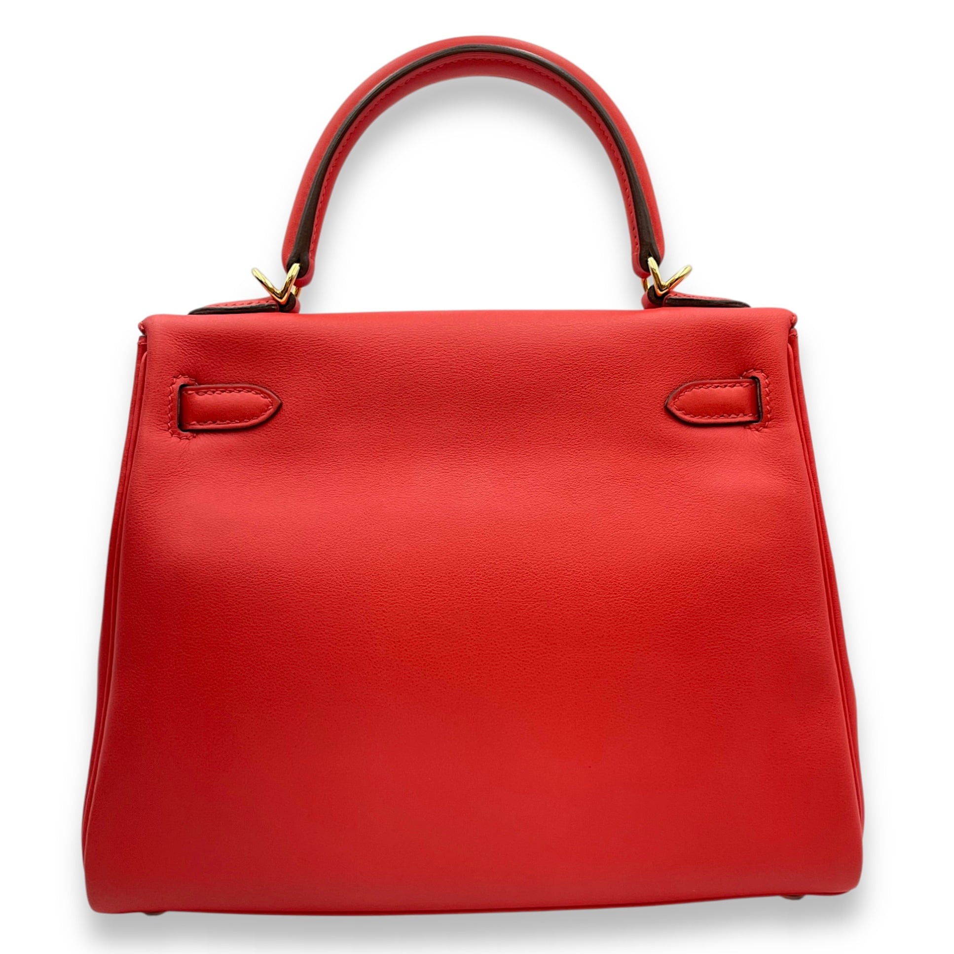 Kelly 25 Rouge Tomate in Swift, Gold hardware