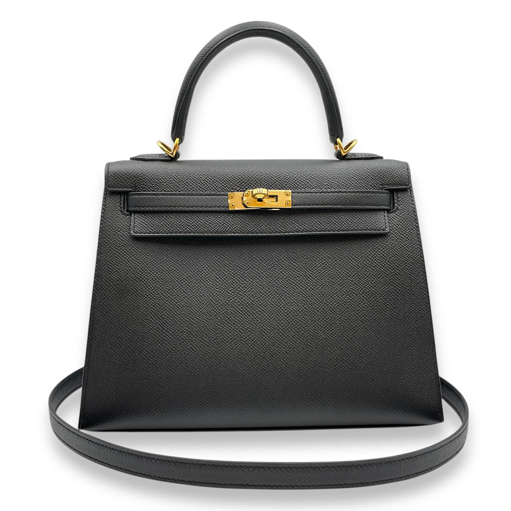 Sellier Kelly 25 Black in Epsom, Gold hardware