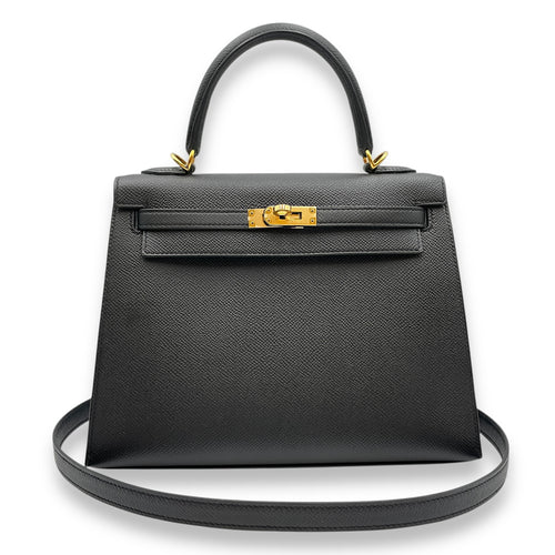 Sellier Kelly 25 Black in Epsom, Gold hardware