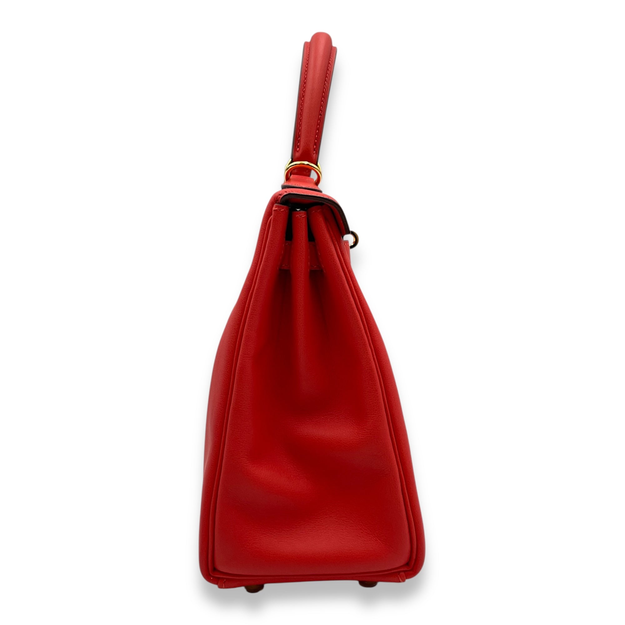 Kelly 25 Rouge Tomate in Swift, Gold hardware