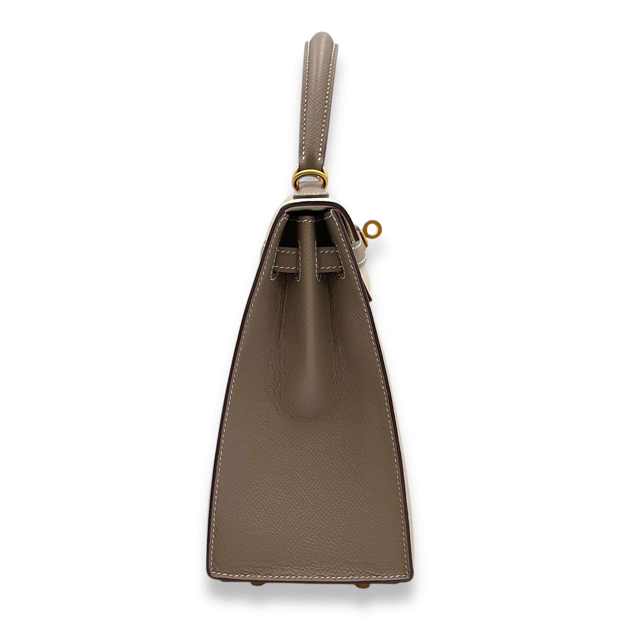 HSS Sellier Kelly 25 Craie/Gris Asphalt in Epsom, Brushed Gold hardware