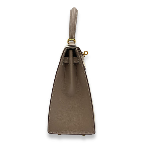 HSS Sellier Kelly 25 Craie/Gris Asphalt in Epsom, Brushed Gold hardware