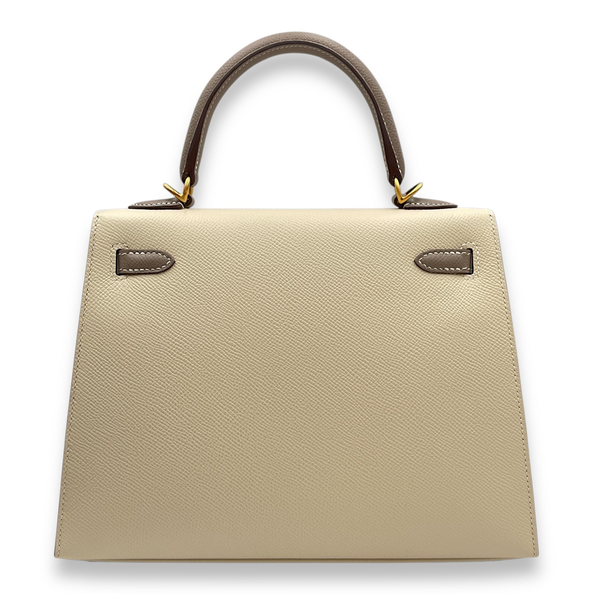 HSS Sellier Kelly 25 Craie/Gris Asphalt in Epsom, Brushed Gold hardware