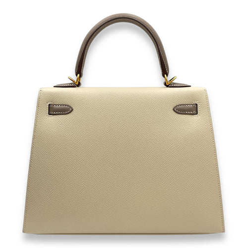 HSS Sellier Kelly 25 Craie/Gris Asphalt in Epsom, Brushed Gold hardware