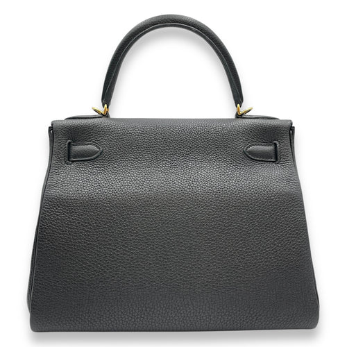 Kelly 28 Black in Togo, Gold hardware