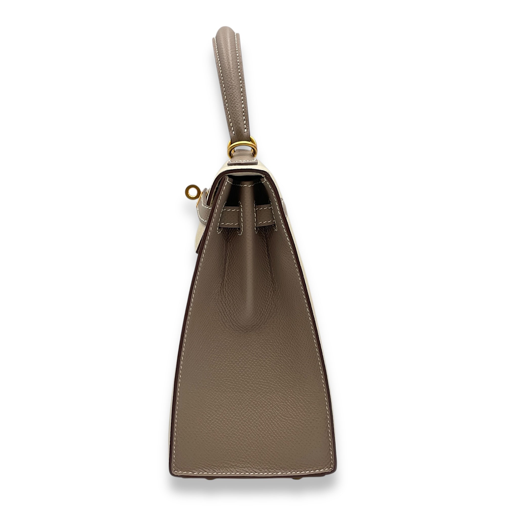 HSS Sellier Kelly 25 Craie/Gris Asphalt in Epsom, Brushed Gold hardware