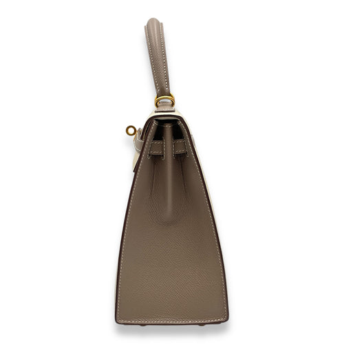 HSS Sellier Kelly 25 Craie/Gris Asphalt in Epsom, Brushed Gold hardware