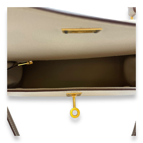 HSS Sellier Kelly 25 Craie/Gris Asphalt in Epsom, Brushed Gold hardware