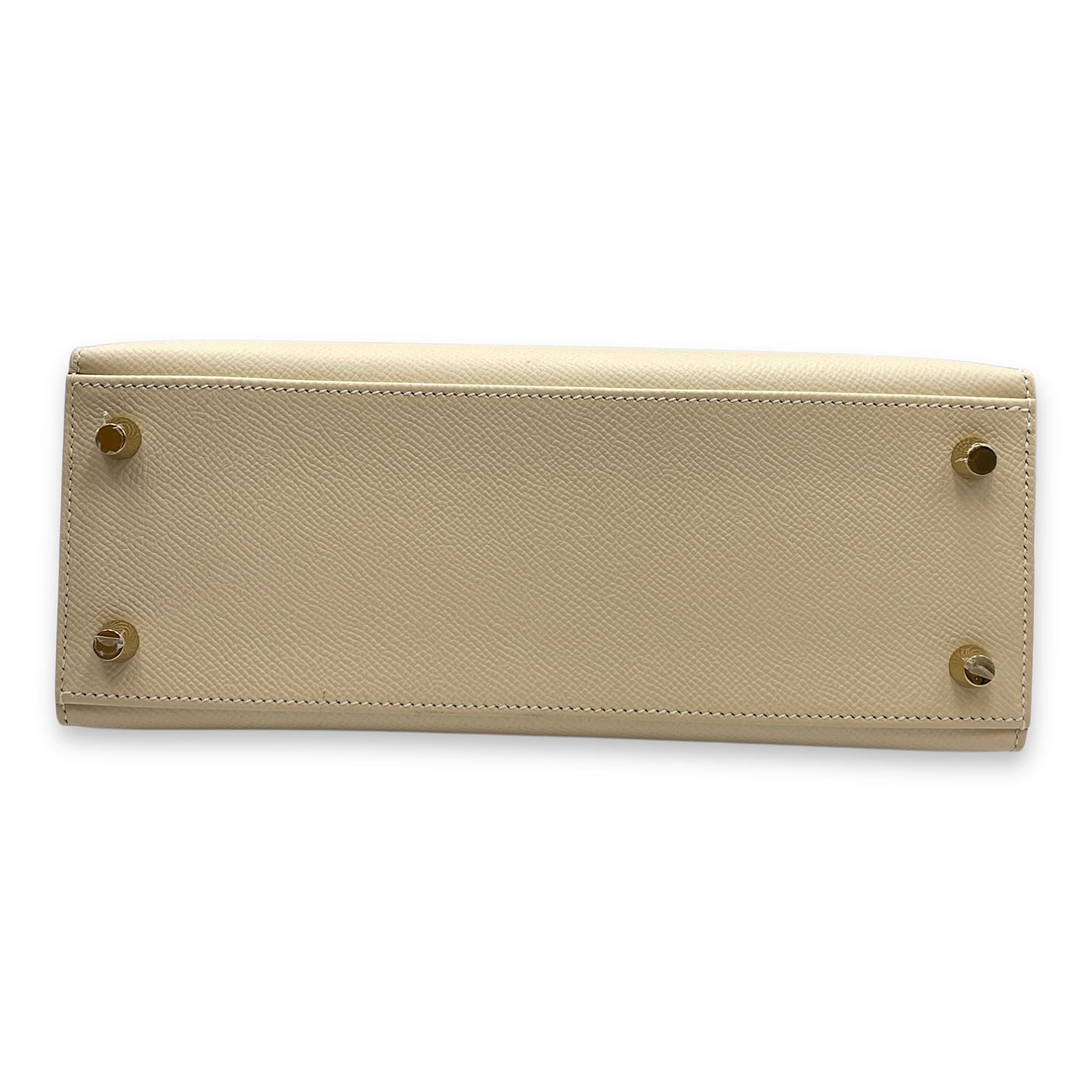 HSS Sellier Kelly 25 Craie/Gris Asphalt in Epsom, Brushed Gold hardware