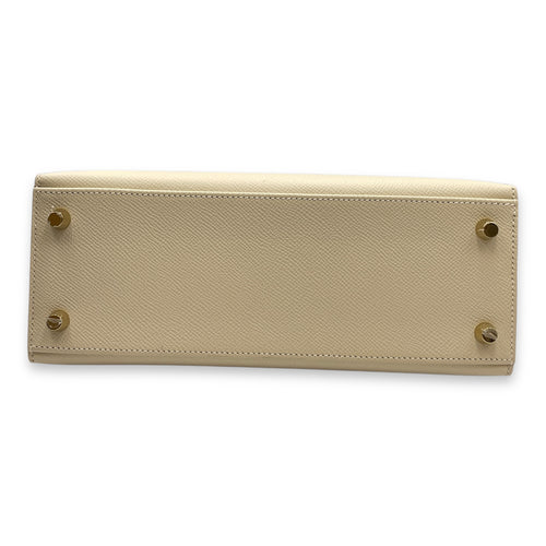 HSS Sellier Kelly 25 Craie/Gris Asphalt in Epsom, Brushed Gold hardware