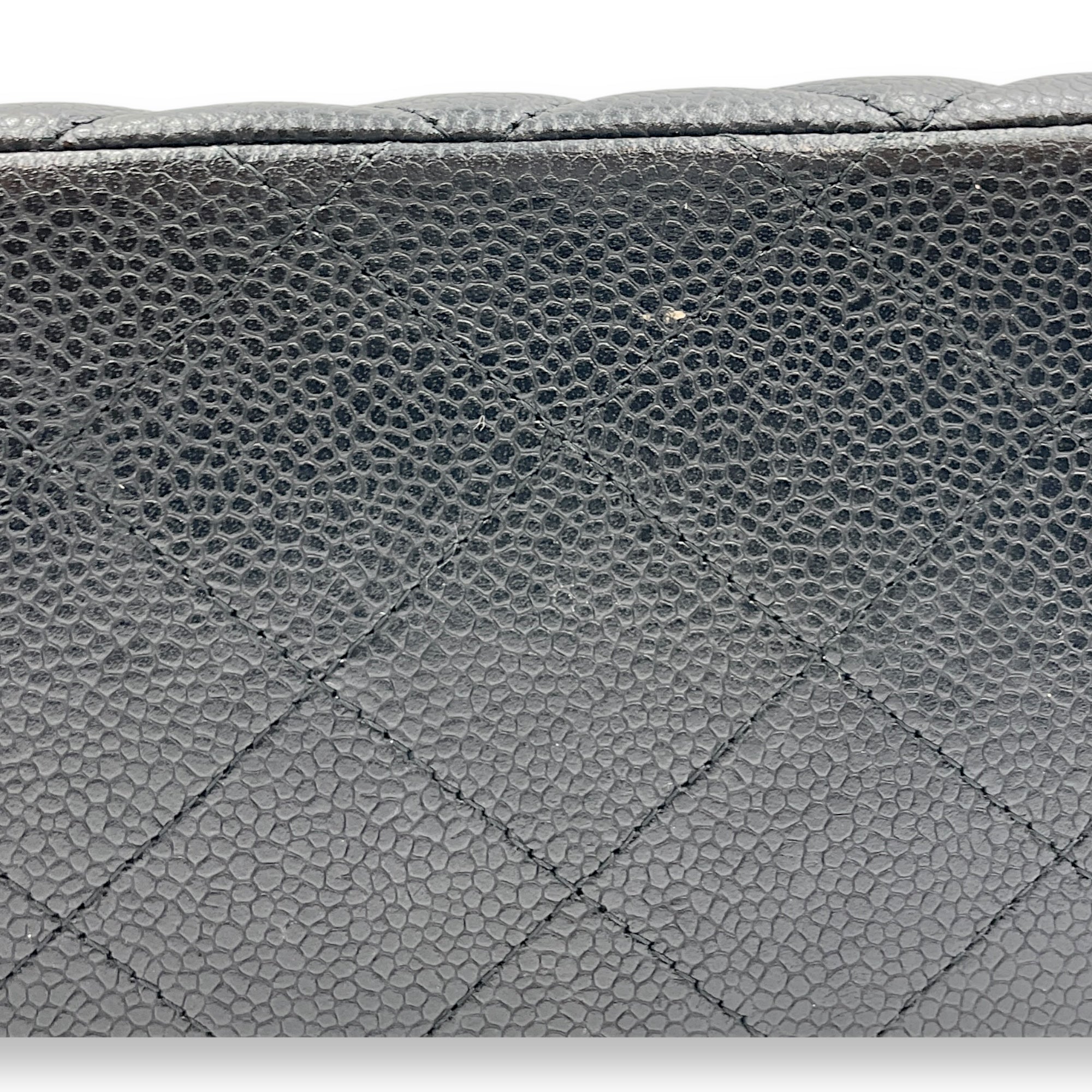 Quilted CC Classic Maxi Black Double Flap Bag in Caviar Leather, Silver hardware