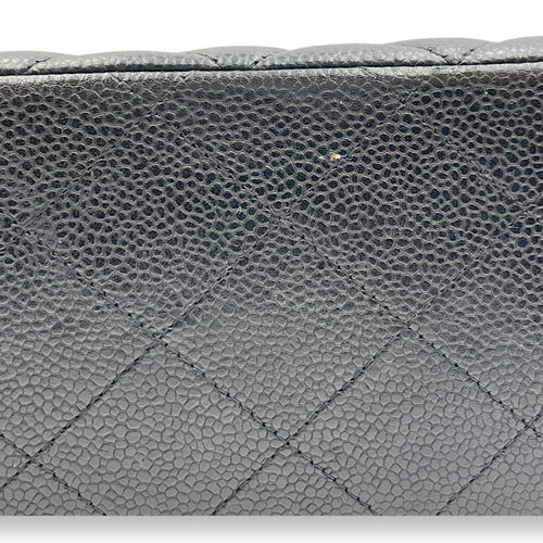 Quilted CC Classic Maxi Black Double Flap Bag in Caviar Leather, Silver hardware
