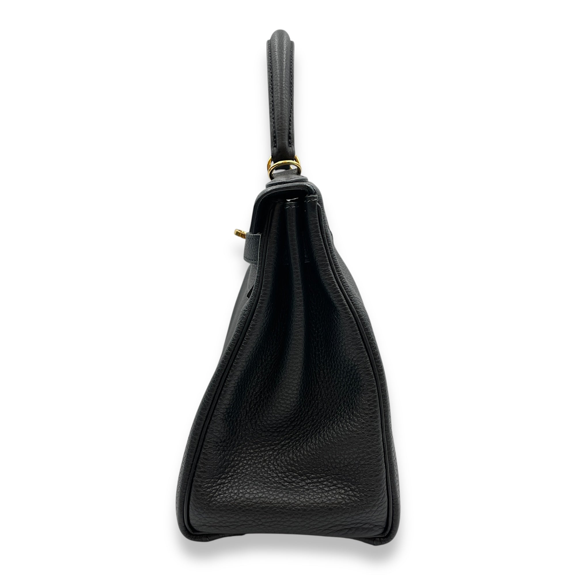 Kelly 28 Black in Togo, Gold hardware