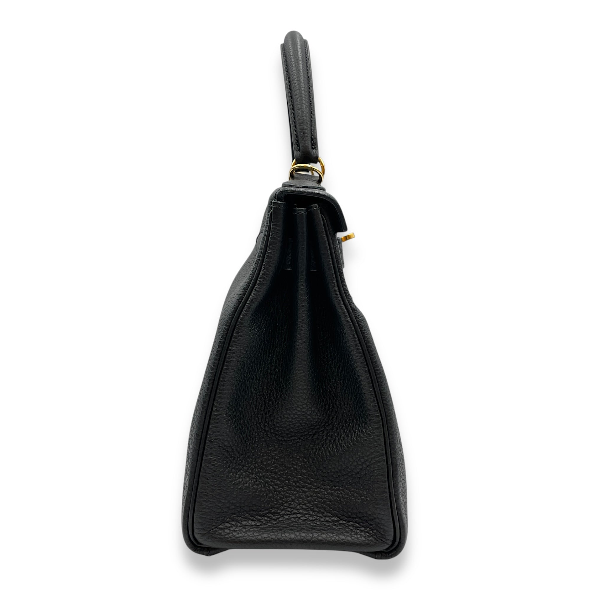 Kelly 28 Black in Togo, Gold hardware