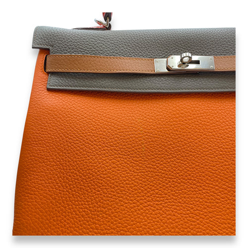 Kelly Arlequin 35 Orange/Etain/Gold/Blue in Clemence, Palladium hardware